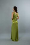 Olive Çift Askılı Derin V Yaka Parlak Yeşil Uzun Abiye Elbise
