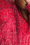 Kırmızı Kolları Lastikli Şifon Elbise