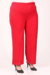 Kırmızı Büyük Beden Beli Lastikli Duble Paça Pantolon