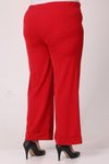 Kırmızı Büyük Beden Beli Lastikli Duble Paça Pantolon
