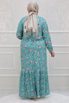 Nefti Desenli Büyük Beden Etek Ucu Fırfırlı Bürümcük Elbise