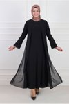 Siyah Büyük Beden Şifon Kaplamalı Sandy Abiye Elbise