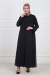 Siyah Büyük Beden Şifon Kaplamalı Sandy Abiye Elbise