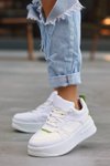 Beyaz Naxi Cilt Yeşil Detaylı Bağcıklı Spor Ayakkabı