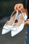 Beyaz Tulya Cilt Topuklu Babet Ayakkabı