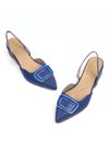 Mavi Tulya Cilt Topuklu Babet Ayakkabı
