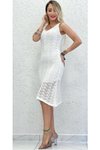 Beyaz Dantelli Astarlı Askılı Standar Beden Midi Elbise