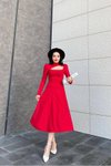 Kırmızı Örme Crep Kumaş Kuşaklı Normal Kalıp Hafif Likralı Midi Elbise