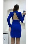 Mavi Fermuarlı Mini Abiye Elbise