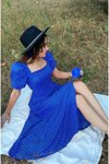 Mavi Viskon Kuma�ş Sırtı Gipeli Uzun Kare Yaka Elbise