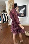 Renkli Şifon Kumaş Astarlı Kuşaklı Kat Kat Mini Elbise