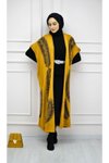 Sarı Siyah Kopya Kumaş Yelek Ve Ikili Takım Triko Elbise