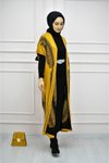Sarı Siyah Kopya Kumaş Yelek Ve Ikili Takım Triko Elbise