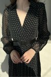 Siyah Şifon Kumaş Astarlı V Yaka Midi Elbise