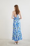 Mavi Çiçek Desen Uzun Elbise