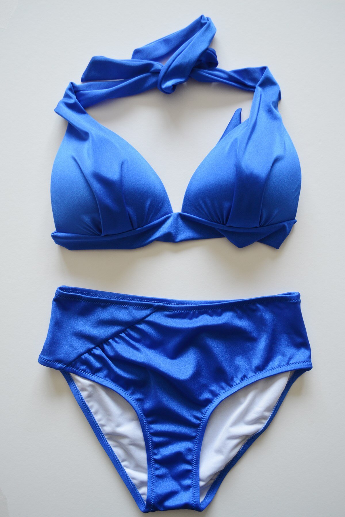 Beria Saks Mavi Yarım Dolgulu Yüksek Bel Bikini Takım