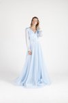 Bebe Mavi Kemerli Uzun Kollu Simli Şifon Abiye Elbise