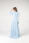 Bebe Mavi Uzun Kollu Düğmeli Şifon Abiye Elbise