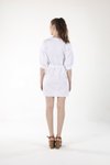 Beyaz V Yaka Kemerli Mini Elbise