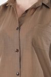 Kahverengi Yanı Yırtmaçlı Uzun Gömlek
