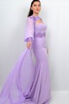 Lila Bel Detaylı Üst Çıkarılabilir İşlemeli Şifon Uzun Abiye Elbise