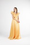 Sarı Fırfırlı Yaka Işıltılı Uzun Abiye Elbise