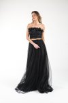 Siyah Beli Transparan Detaylı Tül Uzun Abiye Elbise