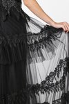 Siyah Kat Kat Etekli Taşlı Otrişli Dantel Uzun Abiye Elbise