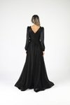 Siyah Kemerli Uzun Kollu Simli Şifon Abiye Elbise