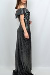 Siyah Payet İşlemeli Yaka Detaylı Uzun Abiye Elbise