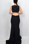 Siyah Üst Kısmı Taş İşlemeli Bel Detaylı Uzun Abiye Elbise