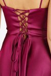 Violet İp Askılı Arkası Uzun Saten Midi Abiye Elbise