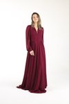 Violet Uzun Kollu Düğmeli Şifon Abiye Elbise