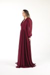 Violet Uzun Kollu Düğmeli Şifon Abiye Elbise