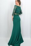 Yeşil Renk Üst Kısmı Dantel İkili Takım Uzun Abiye Elbise