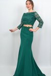 Yeşil Renk Üst Kısmı Dantel İkili Takım Uzun Abiye Elbise