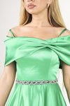 Benetton Kayık Yaka Saten Uzun Abiye Elbise
