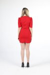 Kırmızı Kuvaze Yaka Önü Çapraz Detaylı Mini Elbise