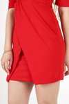 Kırmızı Kuvaze Yaka Önü Çapraz Detaylı Mini Elbise