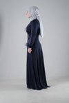 Lacivert Tüy Detaylı Simli Uzun Abiye Elbise