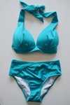 Turkuaz Yarım Dolgulu Yüksek Bel Bikini Takım