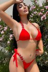 Kırmızı Elissa Elmas Detaylı Bikini Takım