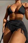 Siyah Püskül Pareo Bikini Set