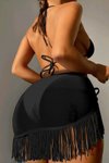 Siyah Püskül Pareo Bikini Set
