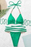 Yeşil Taşlı Bikini Set