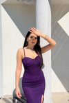 Askılı Mor Simli Fukuro Kumaş Yırtmaç Detay Premium Uzun Abiye Elbise