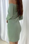 Mint Tek Omuz Açık Detay İthal Krep Kumaş Uzun Kollu Mini Elbise
