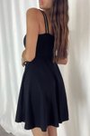 Siyah Çift Askılı Krep Kumaş Mini Elbise