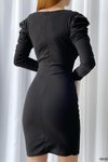Siyah Kruvaze Yaka İthal Krep Kumaş Drape Kol Mini Elbise
