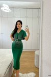 Yeşil Scuba Kumaş Taş Detay Kemerli Midi Abiye Elbise